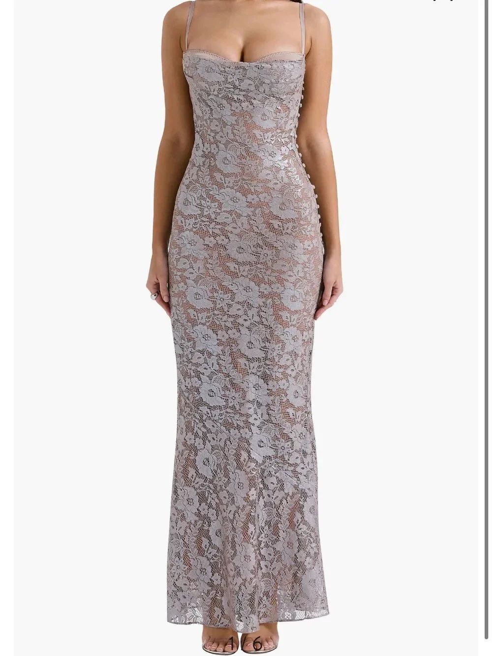 House of CB Azzurra Metallic Lace Body-Con Gown